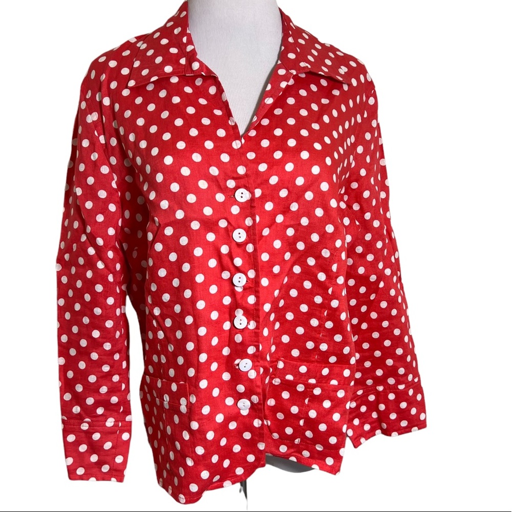 Talbots polka Dot Linen Shirt Jacket Sz 14 Office